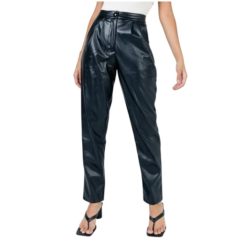 Princess Polly Womens Love Club Faux Vegan Leather‎ Straight Pants Size 0 Black